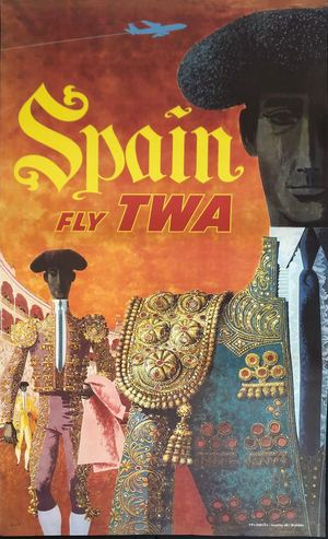 Spain Fly Twa Advertisement Poster by David Klein, 1961