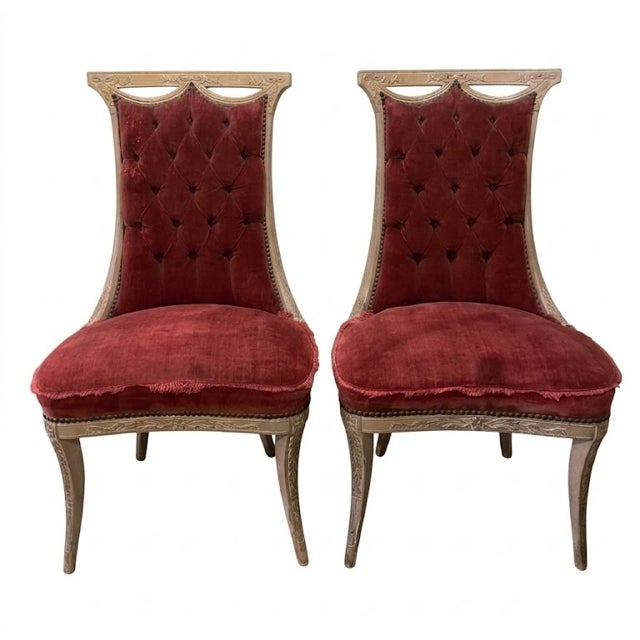 Pair of Vintage French Regency Revival Slipper Chairs, Double-Pierced Crest, Horsehair Fill, C. 1920-1940 For Sale - Image 11 of 11