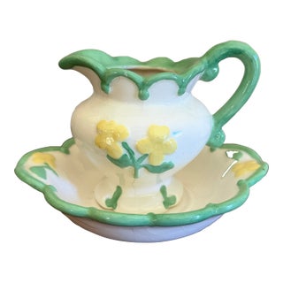 Vintage Scalloped Porcelain Creamer With Saucer Set For Sale