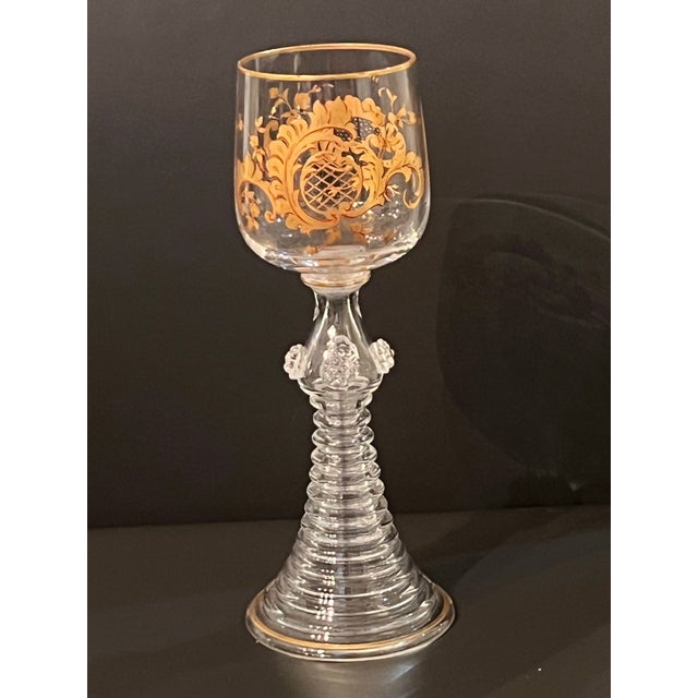 Antique Moser St Louis Wine Glass Gold Gilt With Ribbed Stem For Sale - Image 9 of 12
