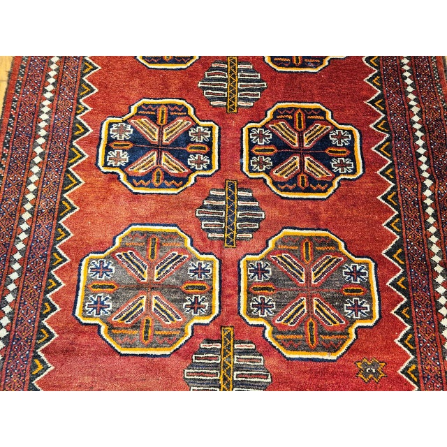 Mid 20th Century Vintage Afghan Tekke Bokhara in Allover Geometric Pattern in Red, Navy, Gray, Ivory For Sale - Image 5 of 11