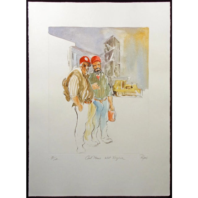 "Coal Miners, West Virginia" by William Papas Hand signed, titled, colored and numbered by the artist Hand Colored...
