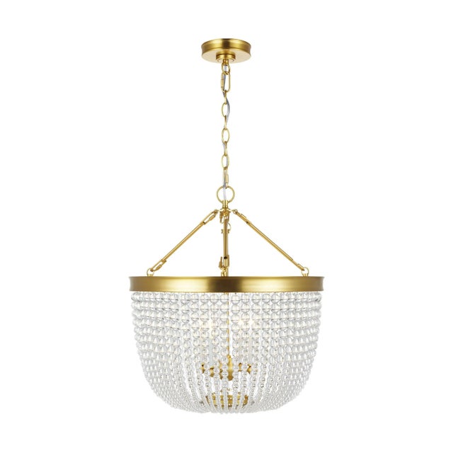 The architectural molding inspired stepped metal frame of the Summerhill collection supports strands of graduated polished...