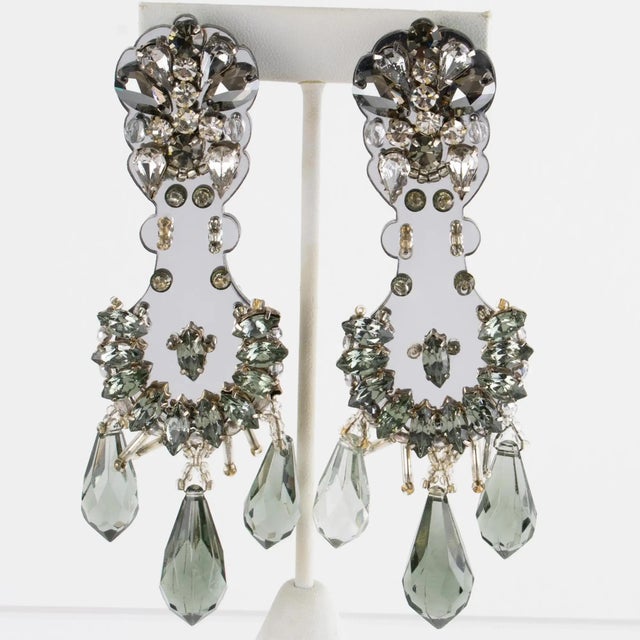 2000 - 2009 House of Prada Crystal and Mirror Dangle Clip-on Earrings For Sale - Image 5 of 10