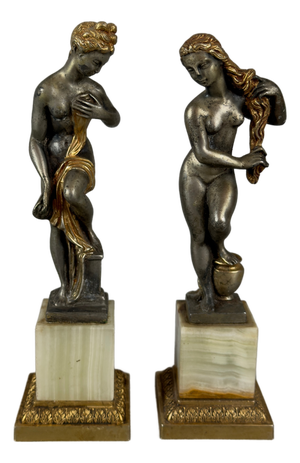 Venus Sculptures in Silver-Plated Brass with Onyx Marble Bases, 1960s, Set of 2