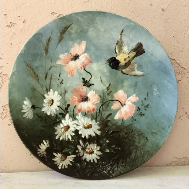 Ceramic 19th Century French Majolica Bird & Flowers Platter For Sale - Image 7 of 7