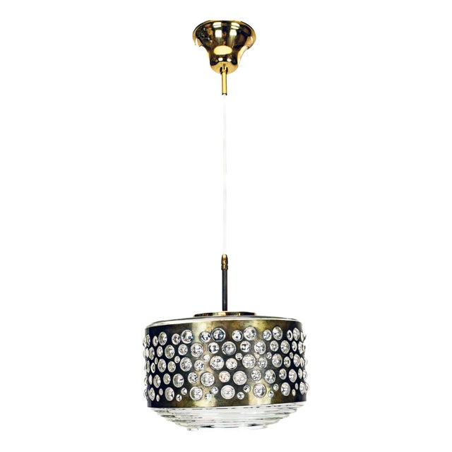 Large Pendant Lamp with Brass and Glass by Rupert Nikoll, 1950s For Sale