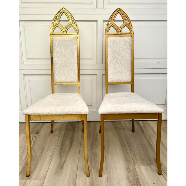 Set of 6 Hollywood Regency Gothic Revival Gilt Dining Chairs With Bouclé Upholstery For Sale - Image 9 of 18