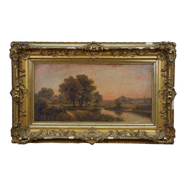 Antique 1906 Henry Maidment Pastoral Country Landscape Oil Painting 32" For Sale