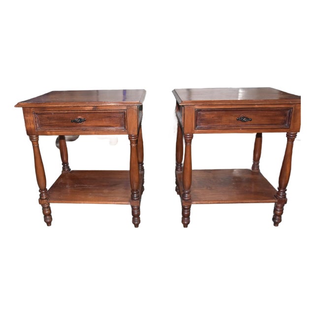 Vintage Wooden Nightstand With Drawer & Lower Shelf, A Pair For Sale