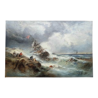 French School - 1874 - Shipwreck - Seascape - Romantism - Oil on Canvas - Monogrammed For Sale