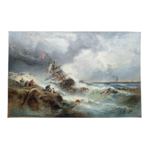 French School - 1874 - Shipwreck - Seascape - Romantism - Oil on Canvas - Monogrammed