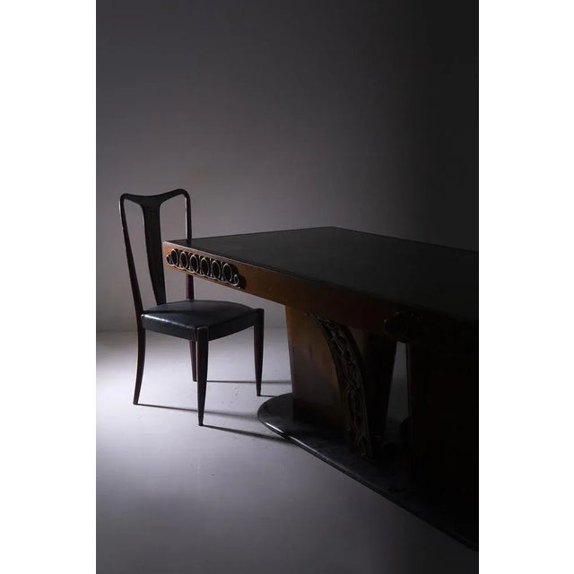 Vintage Italian Dining Chairs in Green Leather, 1950s, Set of 4, in Good conditions. Designed 1950 to 1959