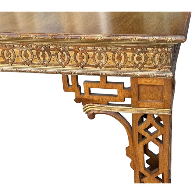 Formations Dennis & Leen Chinese Chippendale Style Giltwood & Walnut Dining Table For Sale - Image 4 of 6
