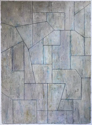 Contemporary Geometric Abstract Neutral Oil Painting on Paper by Stephen Cimini