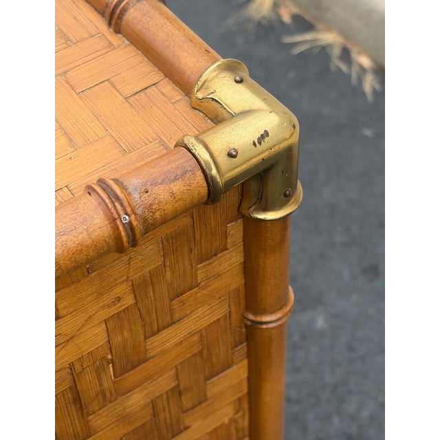 Ornamental & Decorative Materials Vintage MCM Faux Bamboo & Rattan Campaign Style Low Dresser For Sale - Image 7 of 10
