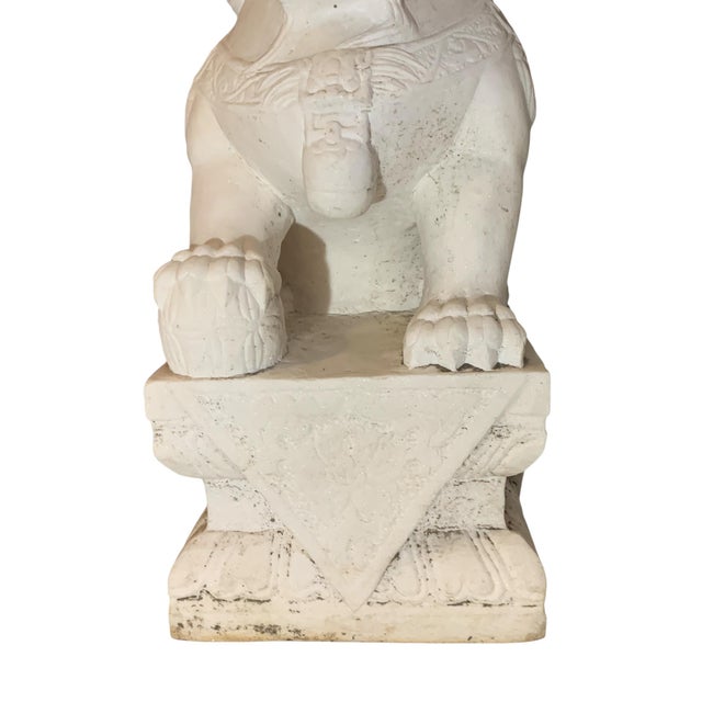 Late 19th Century White Marble Foo Dog, a Pair For Sale - Image 4 of 7