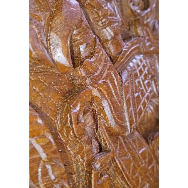 Early 20th Century Intricately Carved Thai Teak Ramakien Wall Panel - Ramayana Mythological Relief 24" X 11.5" For Sale - Image 5 of 5