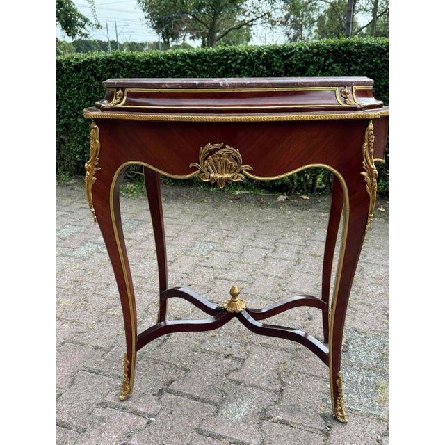 1900s French Louis XVI Mahogany Marble Side Table For Sale - Image 10 of 17