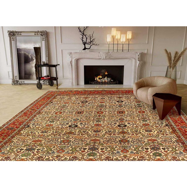 Pasargad DC Ivory Fine Hand Knotted Serapi Design Rug For Sale - Image 4 of 12