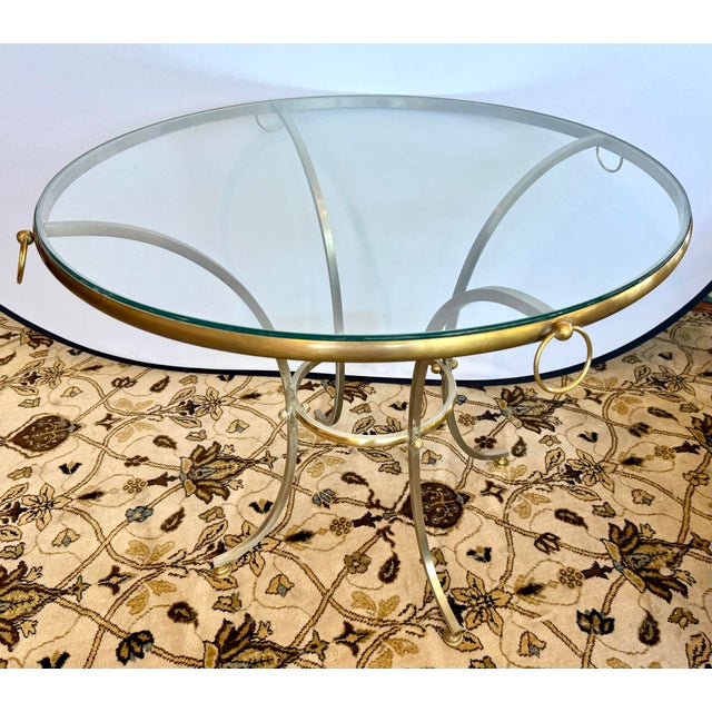 Maison Jansen Hollywood Regency Maison Jansen Round Brass and Glass Center or Dining Table For Sale - Image 4 of 9