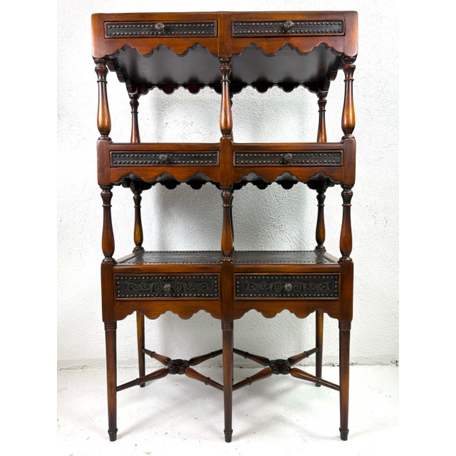 Theodore Alexander Handsome Walnut and Brass Etagere For Sale - Image 12 of 12