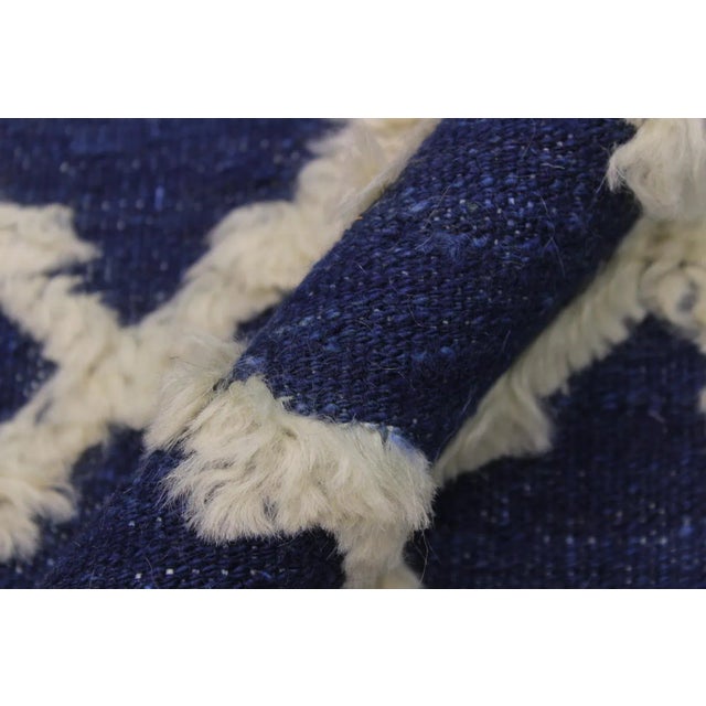 1990s 1990s Boho Chic High-Low Pile Blue Wool Rug - 8′ × 10′1″ For Sale - Image 5 of 8