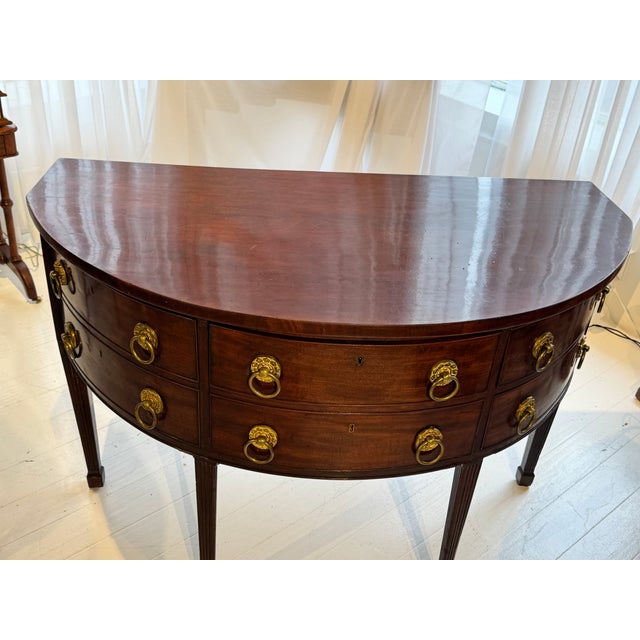 English Mahogany Demiluned Sideboard With Brass Rosette Hardware, Circa 1810 For Sale In Atlanta - Image 6 of 12