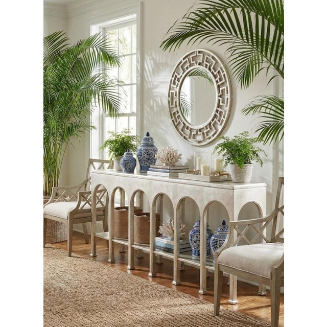Vintage Extra Long Off White Solid Wood Open Arched Regency Style Console Table by Stanley For Sale - Image 14 of 14