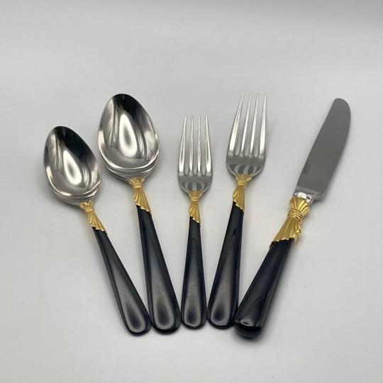 Late 20th Century Service for 15 - Yamazaki "Lindi" Black Handle Gold Accent 75-Pieces: 15 Place Settings With Individual Neiman Marcus Storage Pouches For Sale - Image 5 of 17