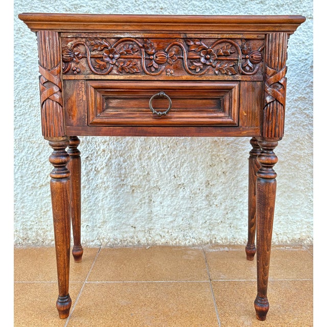 Pair of Spanish Carved Oak Nightstands With Drawer, 1930s For Sale - Image 6 of 15