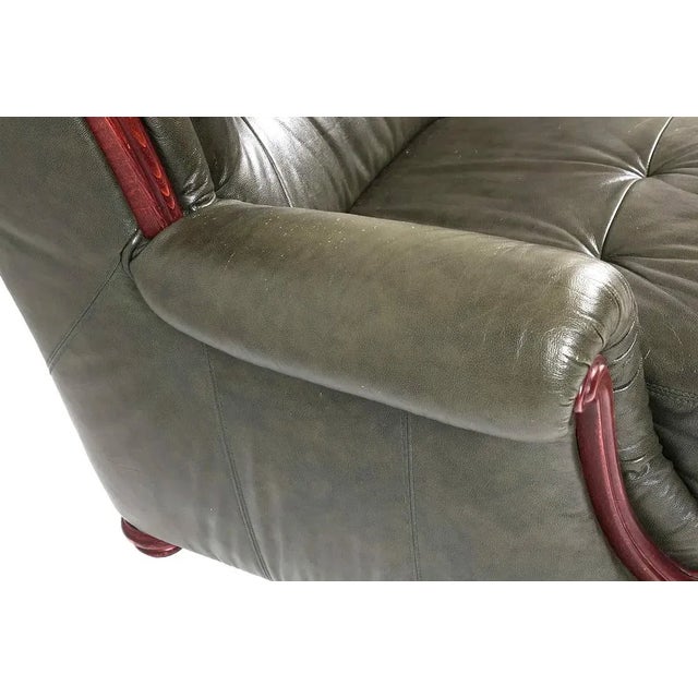 Wood European Mid Century Transitional Modern Leather Sofa For Sale - Image 7 of 9