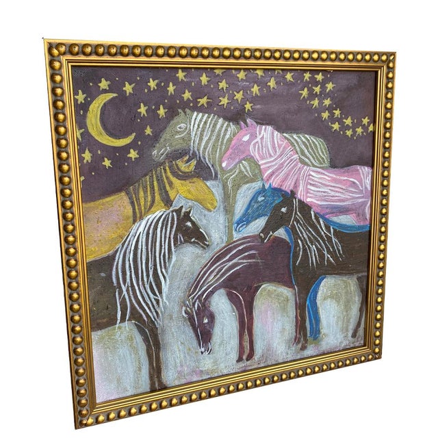 Artist: Tatiana Duperault Medium: Clay, Stone, Acrylic on canvas Size: 13" x 13" (framed) Frame: Gilded beaded wood frame...