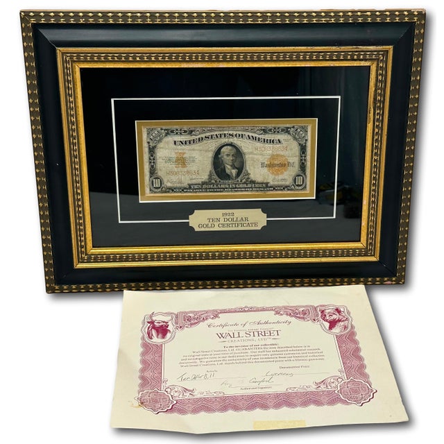 American Authentic Beautifully Museum Framed 1922 United States Currency $10 Dollar Bill - Gold Certificate For Sale - Image 3 of 17