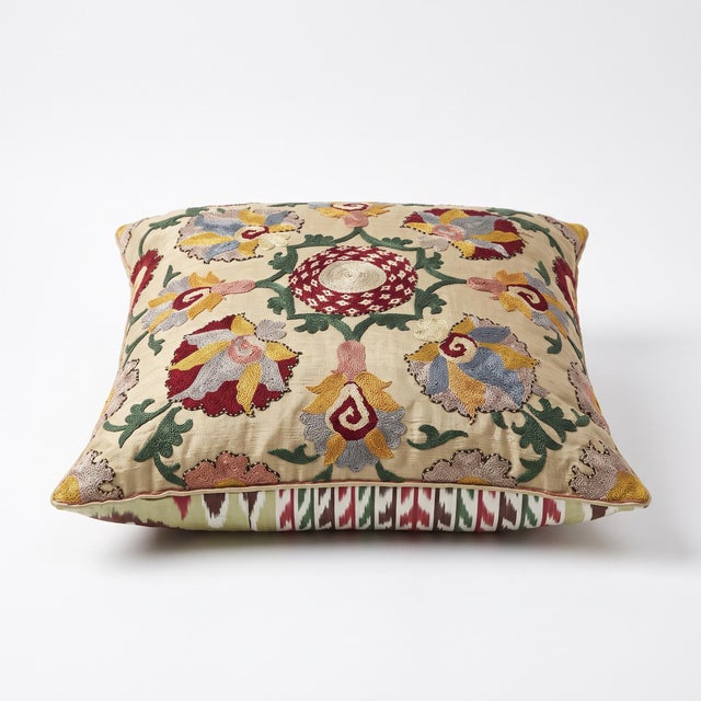 Contemporary Outpost Original Ivory Embroidered Suzani Pillow For Sale - Image 4 of 5