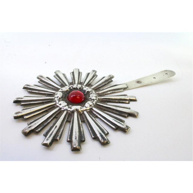 Silver Embossed Splendor with Fake Red Cabochon Stone For Sale - Image 6 of 8