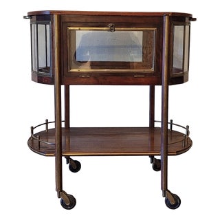 Art Deco Serving Bar Cart in Mahogany, Brass and Glass, 1920s For Sale