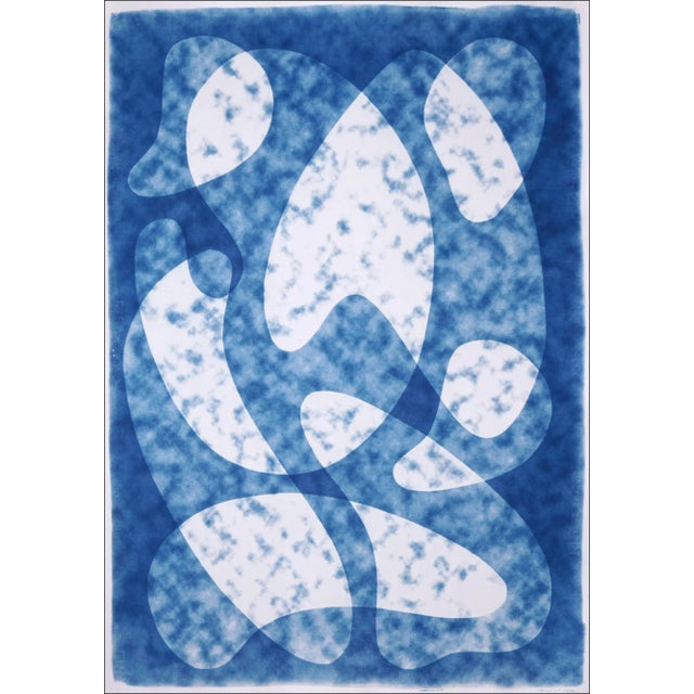 Sky Blue 2023, Abstract Mid-Century Modern Shapes, Handmade Monotype of "Dark Cloudy Shapes" For Sale - Image 8 of 8