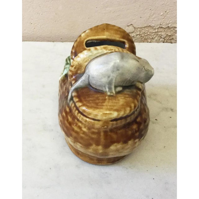 French Country Early 20th Century Antique Majolica Money Bank For Sale - Image 3 of 6
