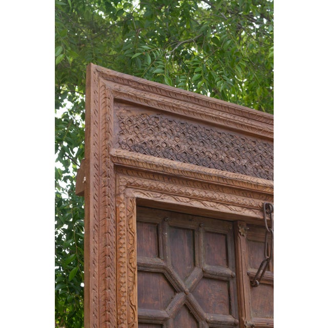 Antique Indian Haveli Portal Carved Teak Door For Sale - Image 4 of 12