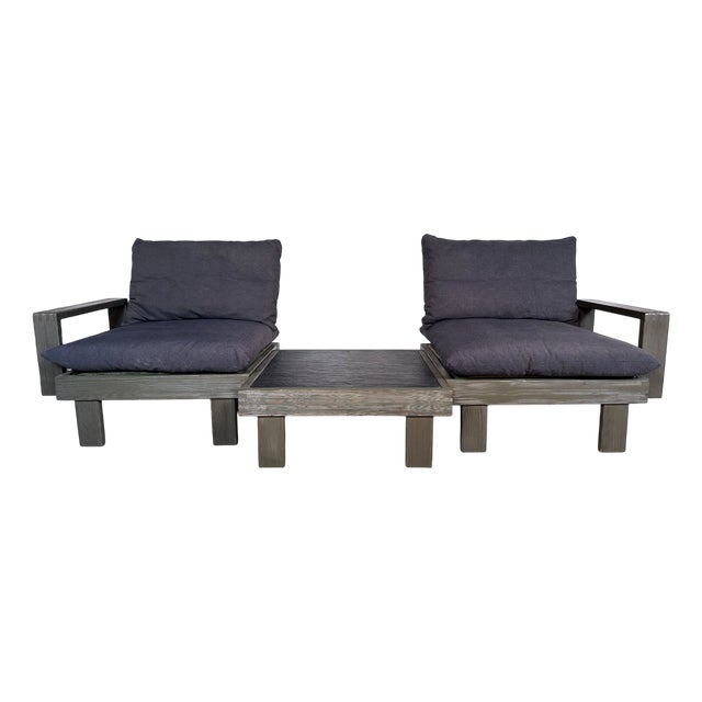 Brutalist Modular Sofa in Wood with Slate Top Side Table, Germany, 1960s, Set of 3 For Sale