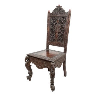 19th Century Intricately Carved Anglo-Indian Side Chair For Sale