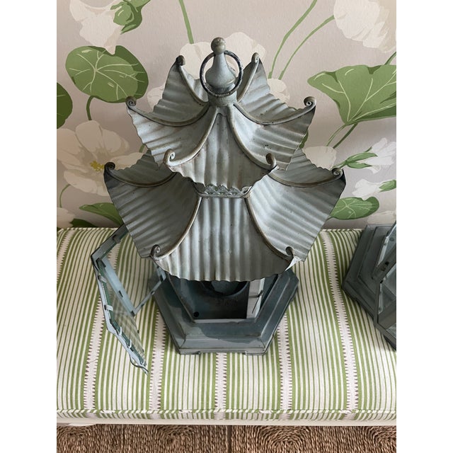 Stone Gray Pair Vintage Pagoda Candle Lanterns For Sale - Image 8 of 12
