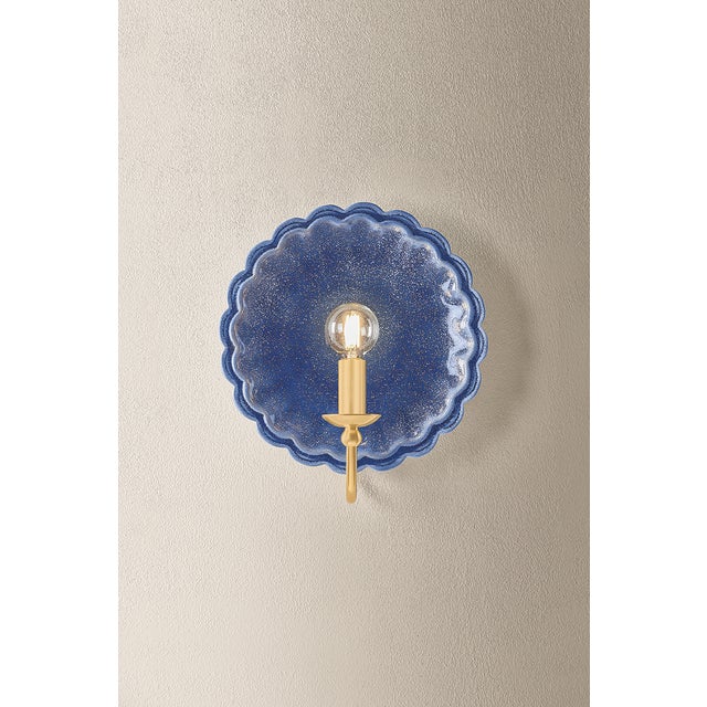 Mitzi Paulette 9.75 in. 1 Light Wall Sconce in Aged Brass and Ceramic Indigo Wash Finish For Sale In New York - Image 6 of 7