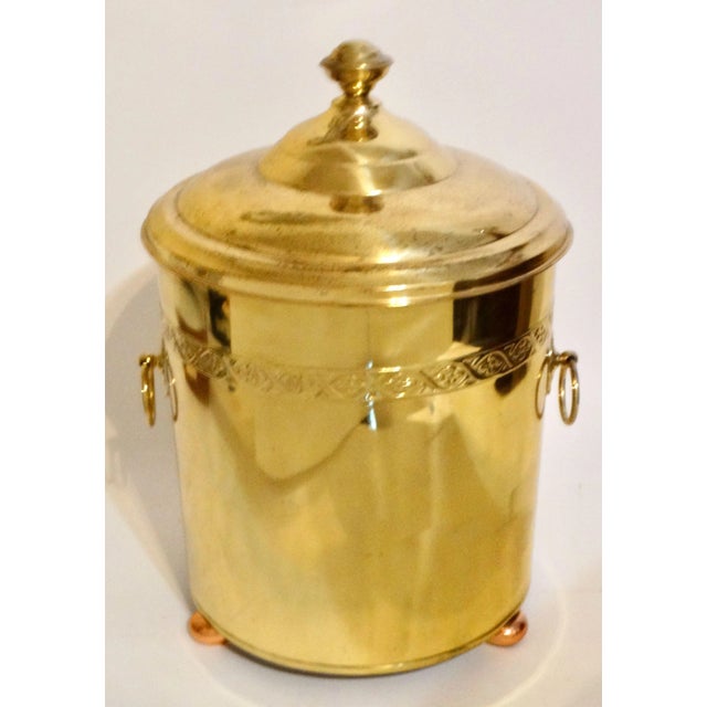 English Large Antique English Gilt Brass Lidded Jardiniere / Container / Coal Bin For Sale - Image 3 of 12