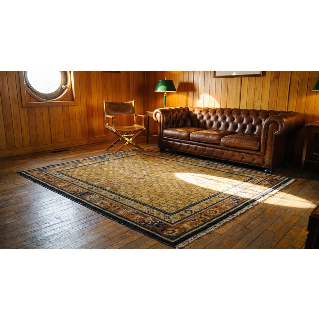 Incredible Small Hexagonal Camel Background With Floral Border Antique Chinese Ningxia Rug For Sale - Image 11 of 12