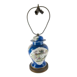 19th Century Chinese Powder Blue and Famille Rose Table Lamp Baluster Jar Form