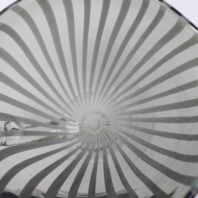 Mid-Century Modern 1990s Striped Venetian Style Pitcher Blown Glass Martinis or Water Smoky Gray Green White For Sale - Image 3 of 6