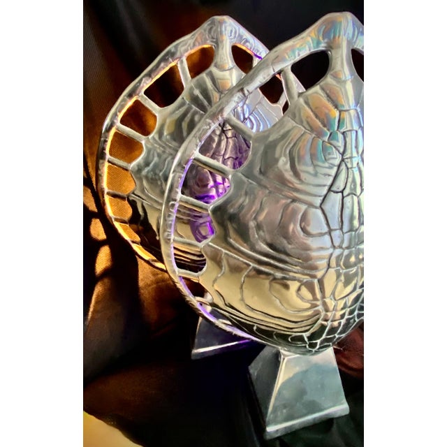 Hollywood Regency 1970s Arthur Court Polished Aluminum Tortoise Shell Lamps - a Pair For Sale - Image 3 of 7