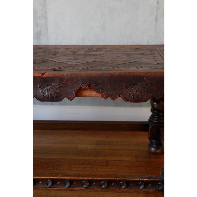 Brown Rustic Peruvian Hand-Tooled Leather Coffee Table or Bench, Circa 1970 For Sale - Image 8 of 15